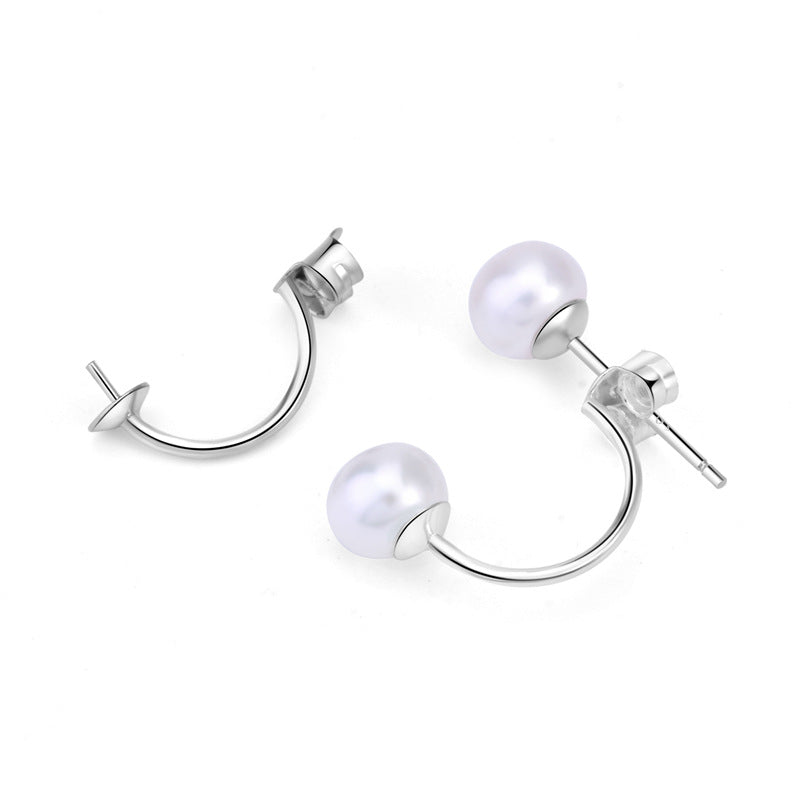 Fashion Round Gemstone 925 Sterling Silver DIY Stud Earring Setting - SterlingSilberSchmuck