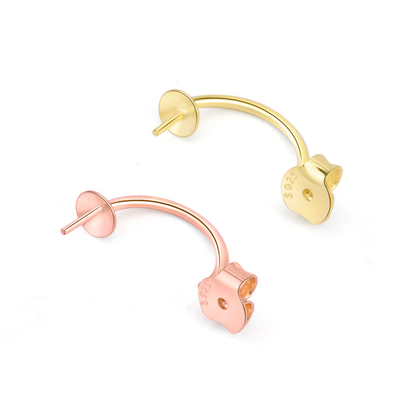 Fashion Round Gemstone 925 Sterling Silver DIY Stud Earring Setting - SterlingSilberSchmuck