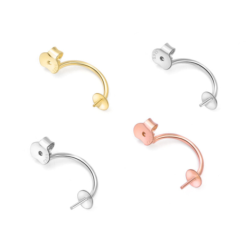 Fashion Round Gemstone 925 Sterling Silver DIY Stud Earring Setting - SterlingSilberSchmuck