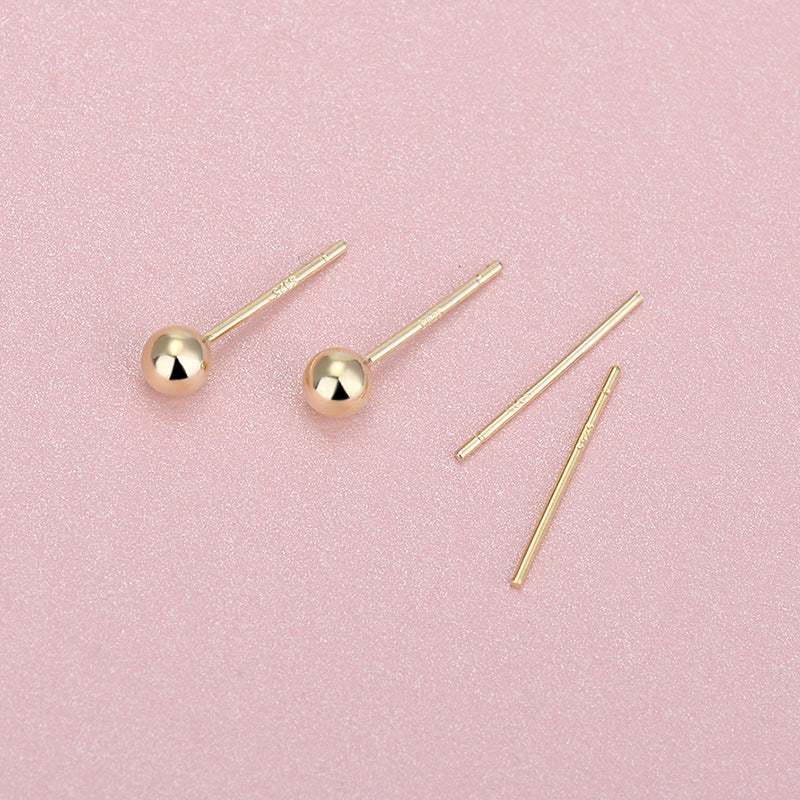 Women 3mm - 4mm Round Bean Ball 925 Sterling Silver Stud Earrins - SterlingSilberSchmuck