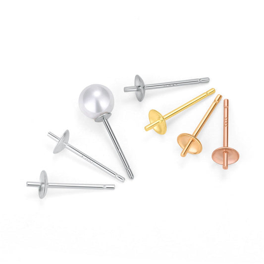 Simple Earring Pearl 925 Sterling Silver DIY Pin - SterlingSilberSchmuck