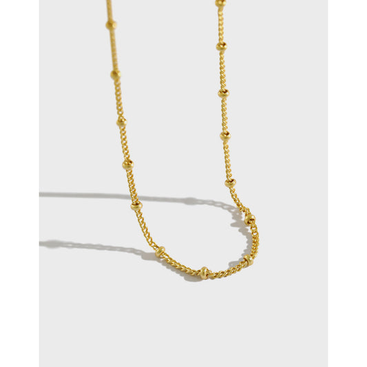Simple Curb Chain Beads 925 Sterling Silver Necklace - SterlingSilberSchmuck