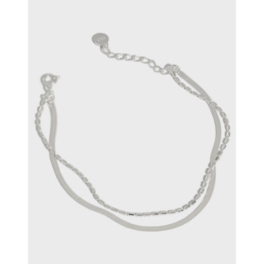 Doppelschicht Perlen Snake Chain Armband aus 925 Sterling Silber von silverbene, detailreiche Perlen und geschmeidige Kette sichtbar
