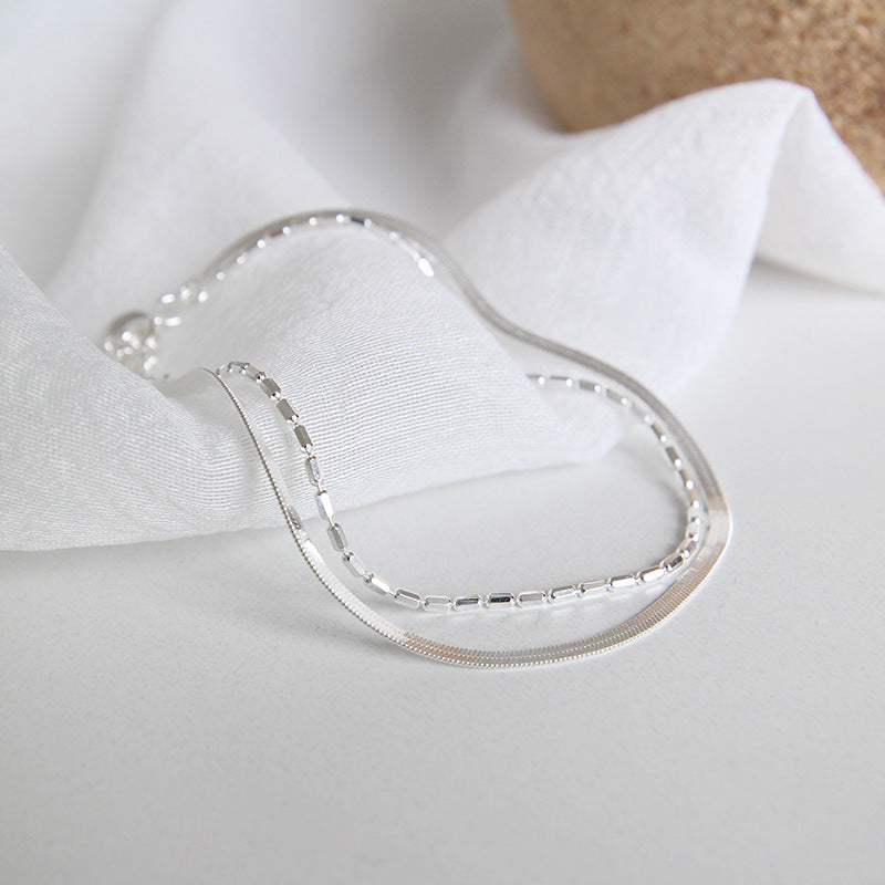 Doppelschicht Perlen Snake Chain Armband aus 925 Sterling Silber von silverbene, detailreiche Perlen und elegante Kettenstruktur
