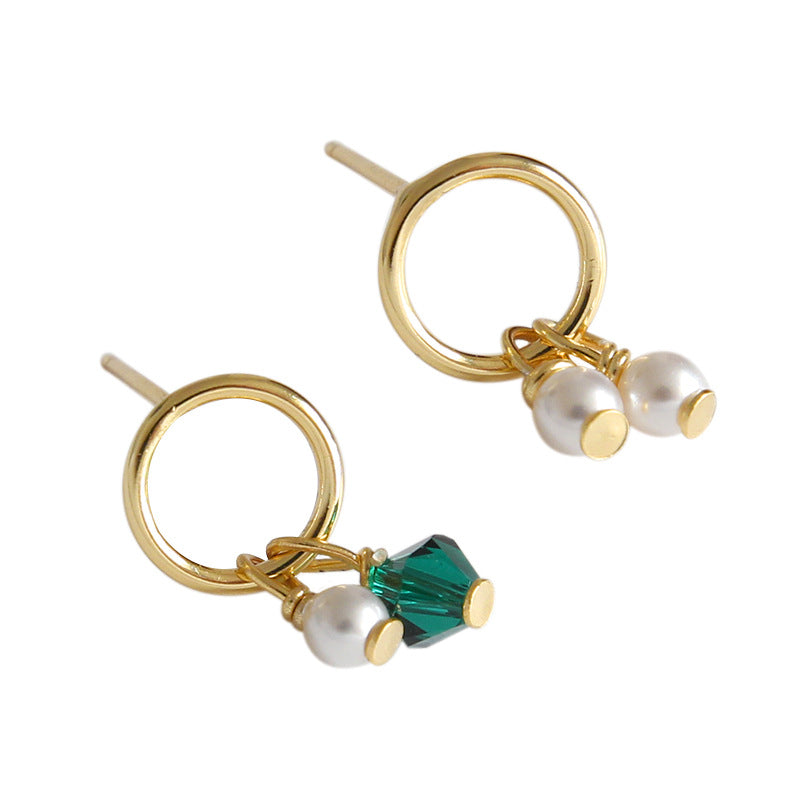Asymmetry Shell Pearls Green CZ 925 Sterling Silver Stud Earrings - SterlingSilberSchmuck