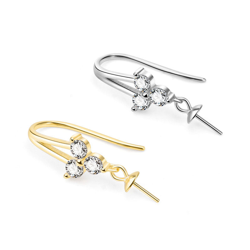 New CZ Three Leaf Clover 925 Sterling Silver DIY Earring Hooks - SterlingSilberSchmuck