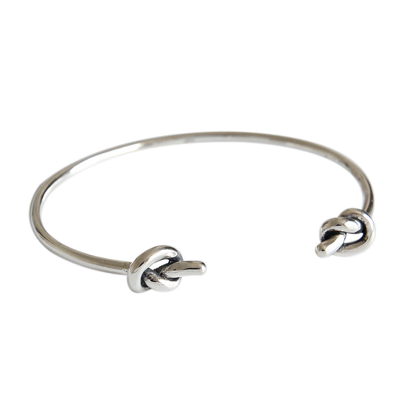 Vintage Two Knot 925 Sterling Silver Open Bangle - SterlingSilberSchmuck