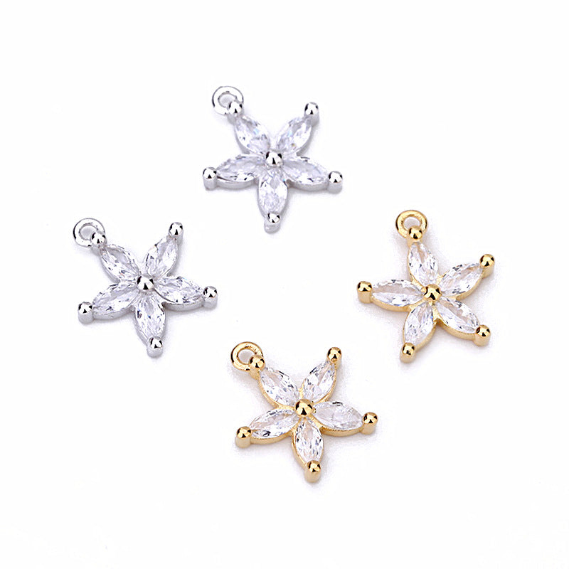 Sweet CZ Star Flower 925 Sterling Silver DIY Charm - SterlingSilberSchmuck