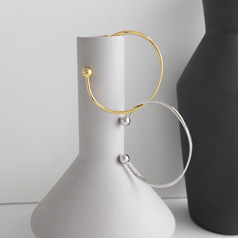 Simple Gold Beads 925 Sterling Silver Open Bangle - SterlingSilberSchmuck