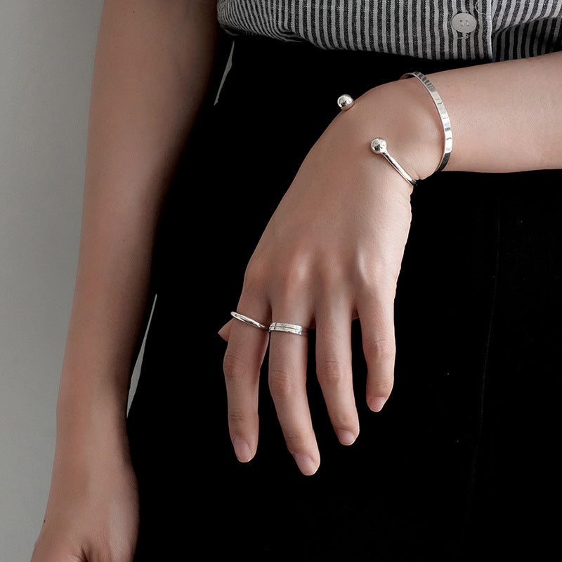 Simple Gold Beads 925 Sterling Silver Open Bangle - SterlingSilberSchmuck