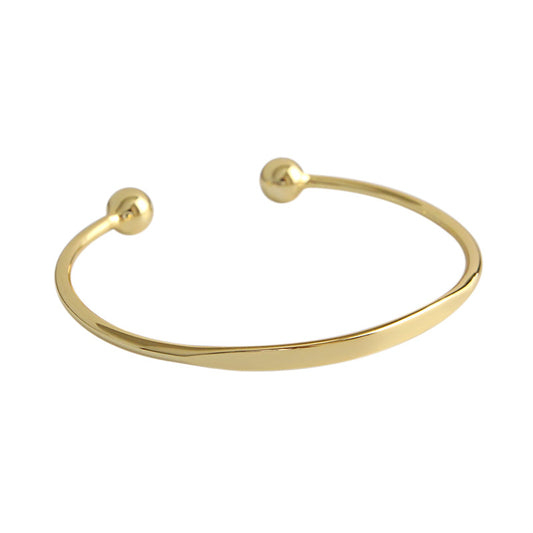 Simple Gold Beads 925 Sterling Silver Open Bangle - SterlingSilberSchmuck