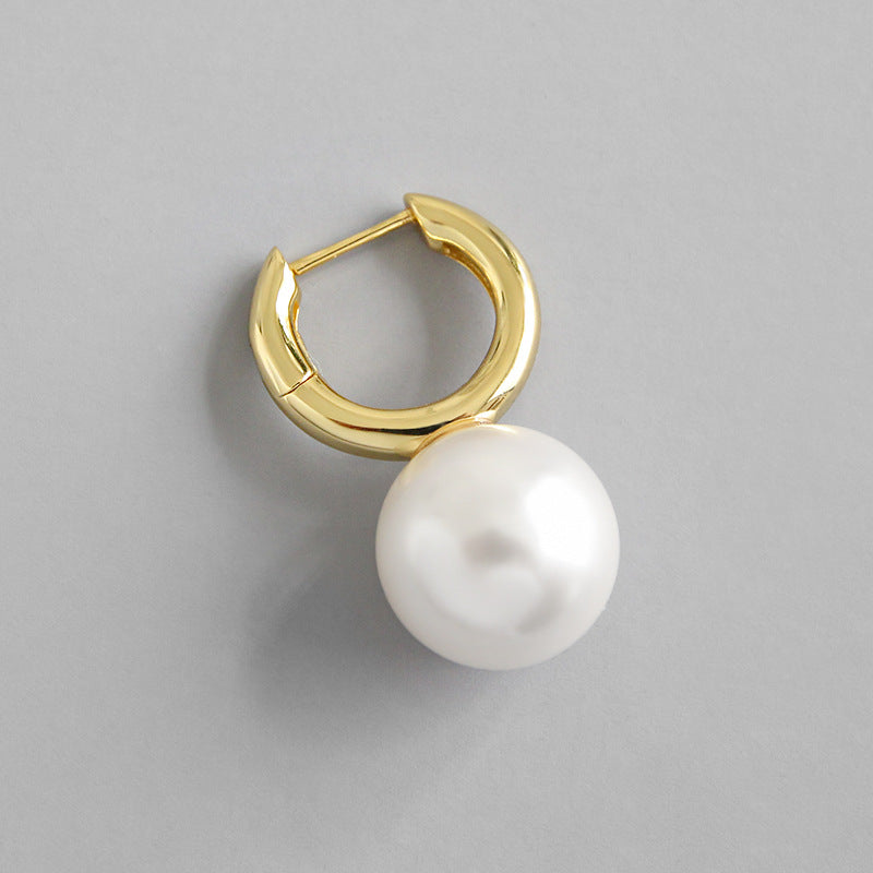 Große Shell Pearl Creole 925 Sterling Silber Ohrring (Single)