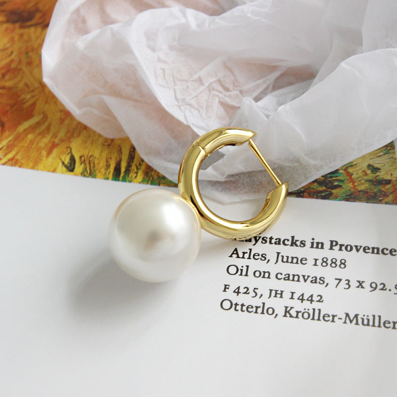 Große Shell Pearl Creole 925 Sterling Silber Ohrring (Single)