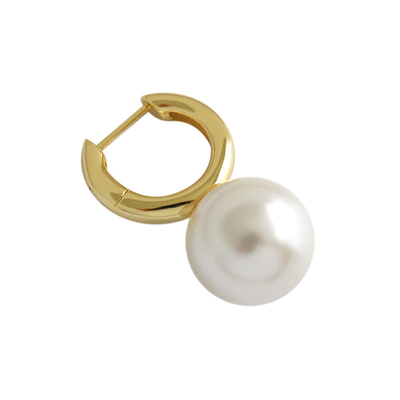 Große Shell Pearl Creole 925 Sterling Silber Ohrring (Single)