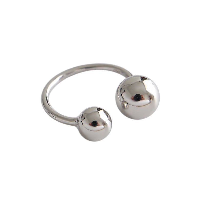 Simple Mother Child Balls 925 Sterling Silver Adjustable Ring - SterlingSilberSchmuck