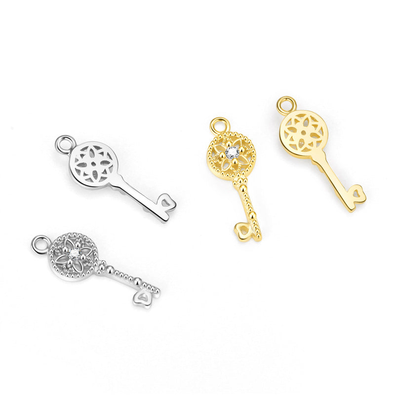 Cute CZ Moon Flower Key Cloud Star Circle 925 Sterling Silver DIY Charm - SterlingSilberSchmuck