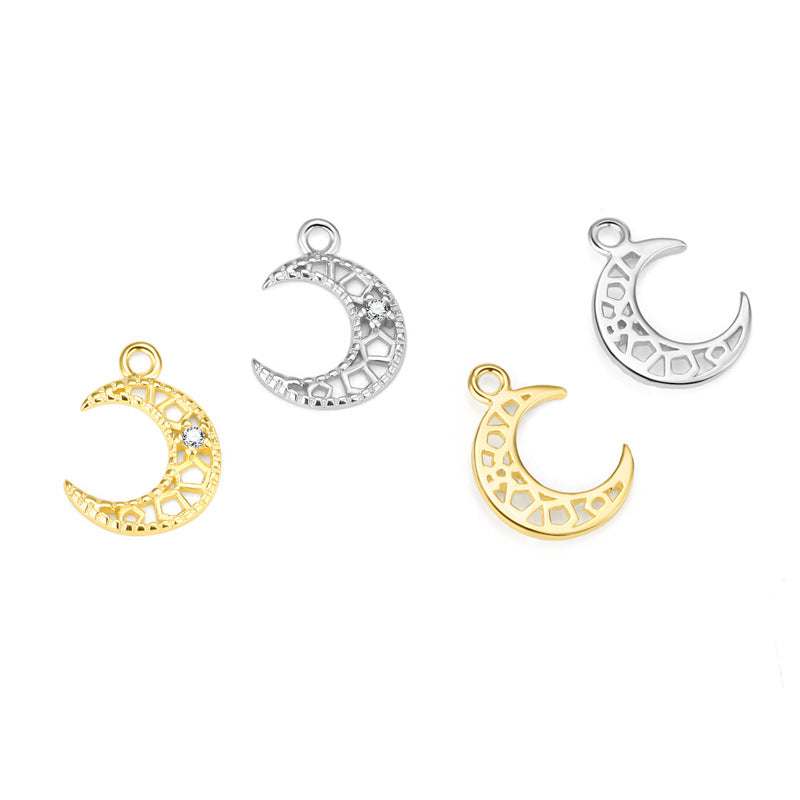 Cute CZ Moon Flower Key Cloud Star Circle 925 Sterling Silver DIY Charm - SterlingSilberSchmuck