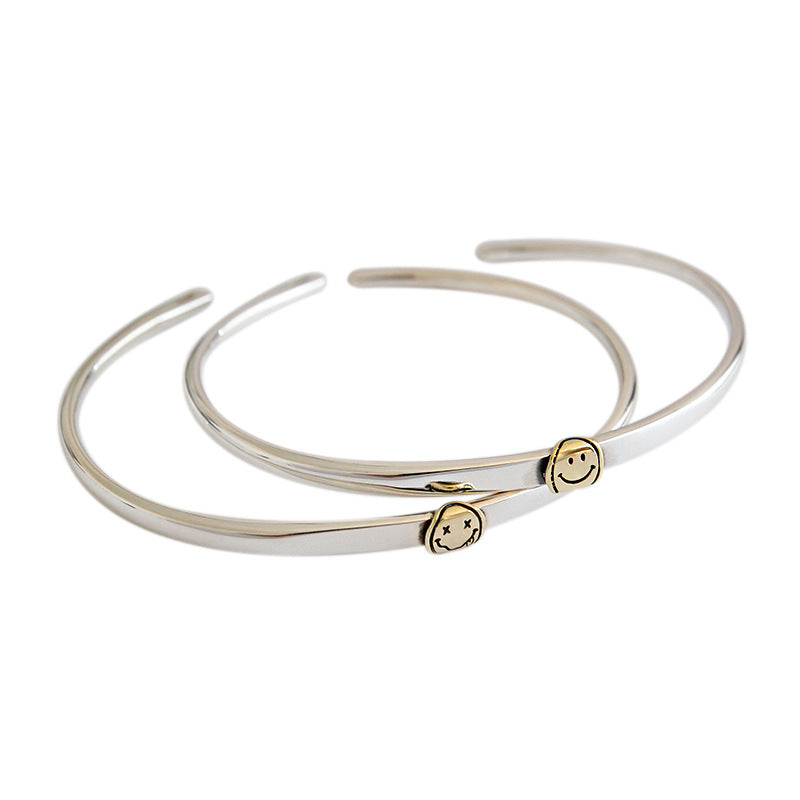Silverbene Smile Gesicht Bangle aus 925 Sterlingsilber, offen, mit lächelndem Design und elegantem Finish.