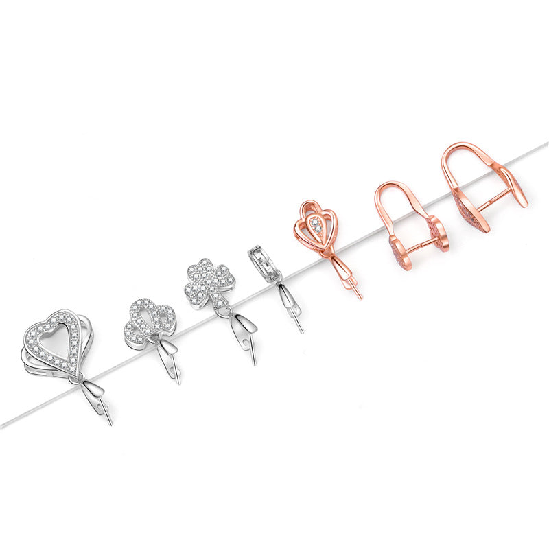 Fashion CZ Heart Four Leaf Clover Lucky Cloud 925 Sterling Silver DIY Bail - SterlingSilberSchmuck