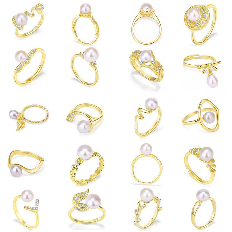 Fashion CZ Geometry Round Crown Leaf 925 Silver Oval Gemstone Adjustable DIY Ring Setting - SterlingSilberSchmuck