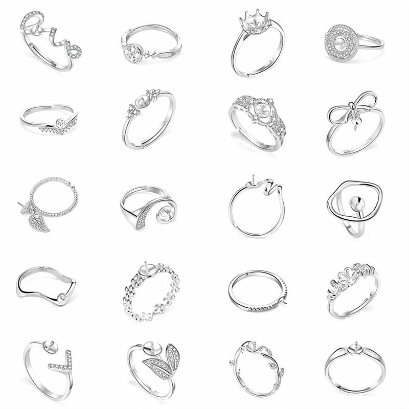 Fashion CZ Geometry Round Crown Leaf 925 Silver Oval Gemstone Adjustable DIY Ring Setting - SterlingSilberSchmuck