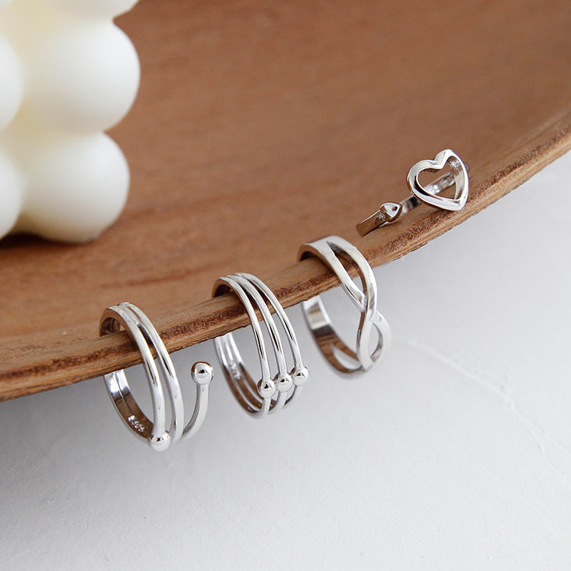 Simple Cross Hollow Heart 925 Sterling Silver Adjustable Ring - SterlingSilberSchmuck