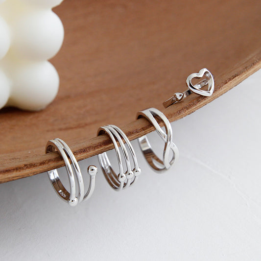 Simple Cross Hollow Heart 925 Sterling Silver Adjustable Ring - SterlingSilberSchmuck