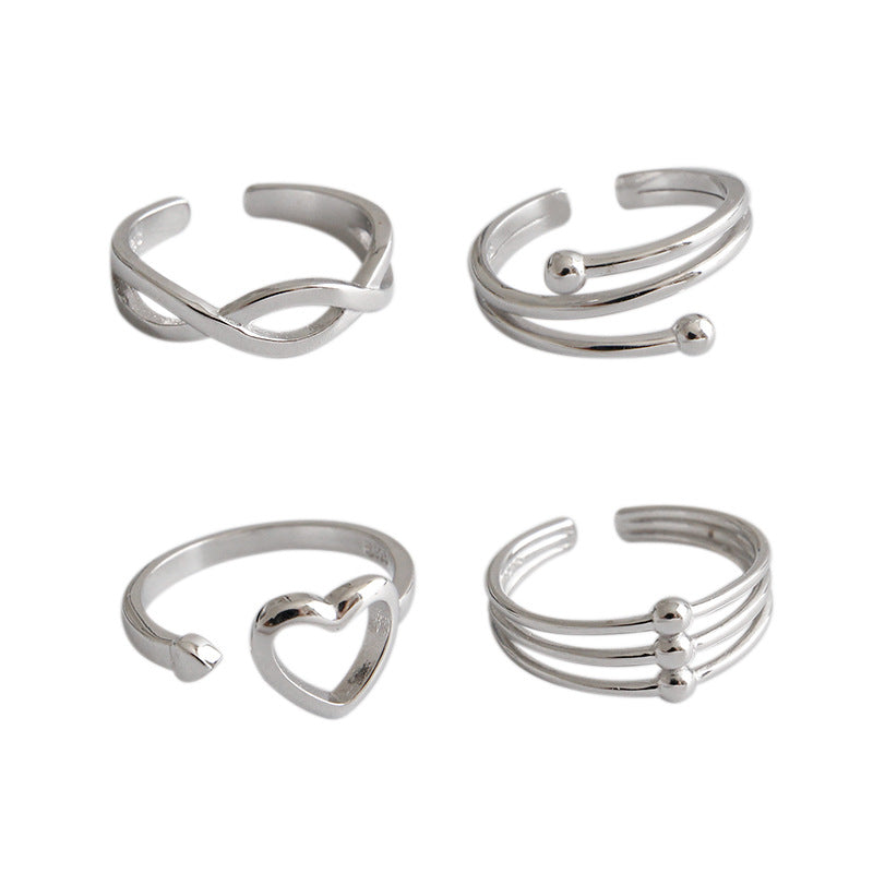 Simple Cross Hollow Heart 925 Sterling Silver Adjustable Ring - SterlingSilberSchmuck