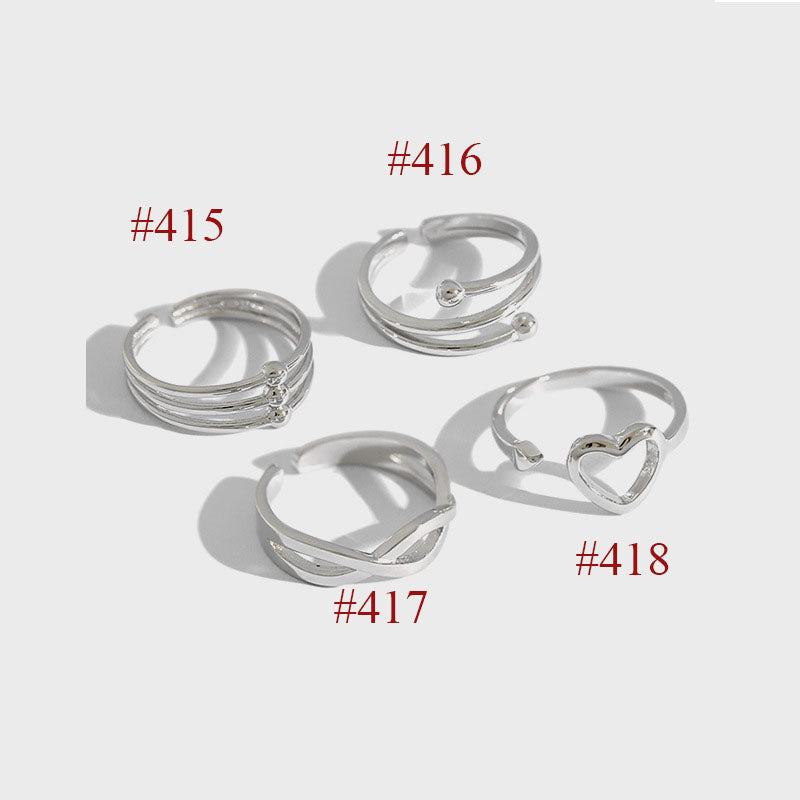Simple Cross Hollow Heart 925 Sterling Silver Adjustable Ring - SterlingSilberSchmuck