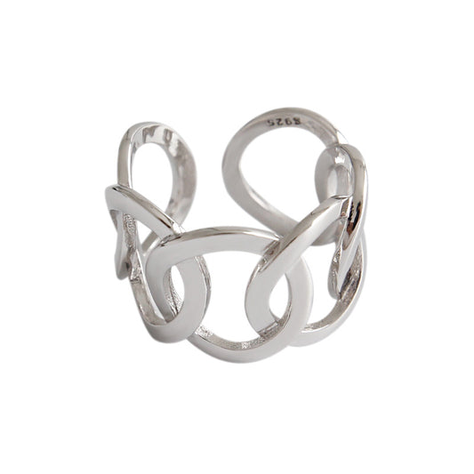 Breiter Hollow Chain Ring aus 925 Sterling Silber, verstellbar, modernes Design, von silverbene, detailreiche Silberschmuck-Optik