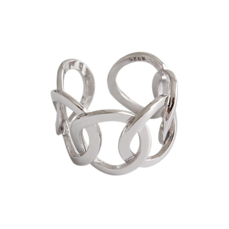 Breiter Hollow Chain Ring aus 925 Sterling Silber, verstellbar, modernes Design, von silverbene.