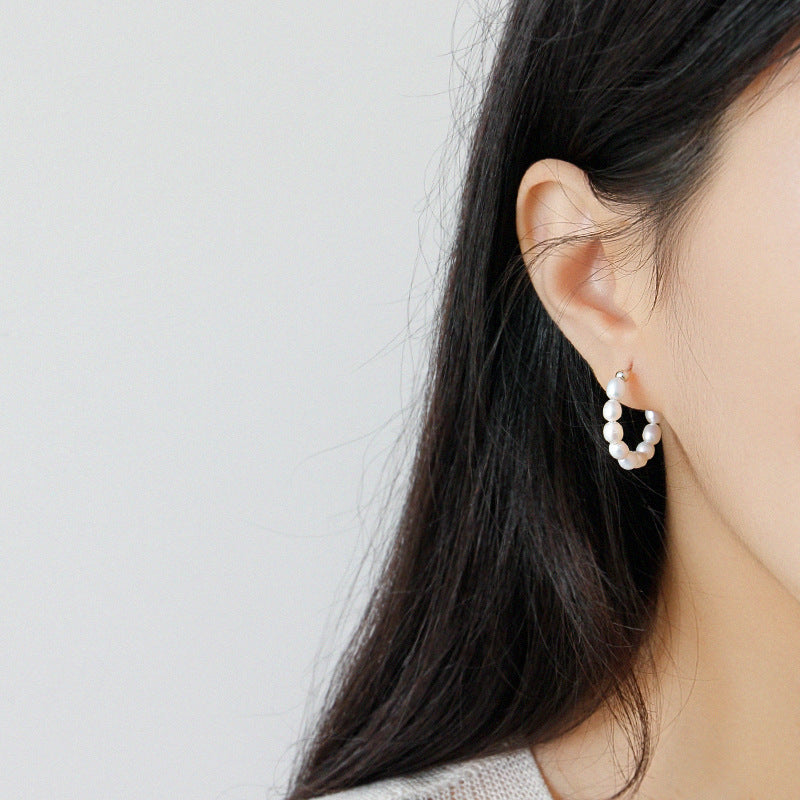 Elegant Natural Pearls Circles 925 Sterling Silver Hoop Earrings - SterlingSilberSchmuck