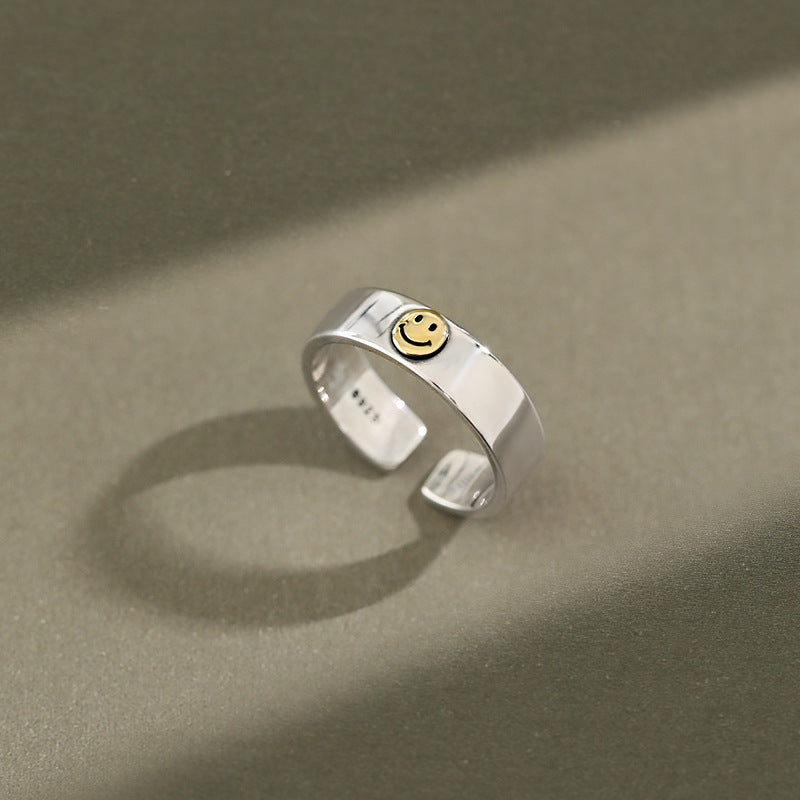 Vintage Smile Gesicht Ring - 925 Sterling Silber Verstellbar