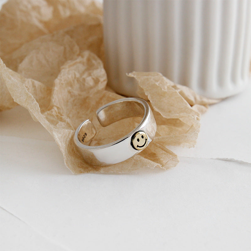 Vintage Smile Gesicht Ring - 925 Sterling Silber Verstellbar