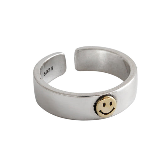Vintage Smile Gesicht Ring - 925 Sterling Silber Verstellbar
