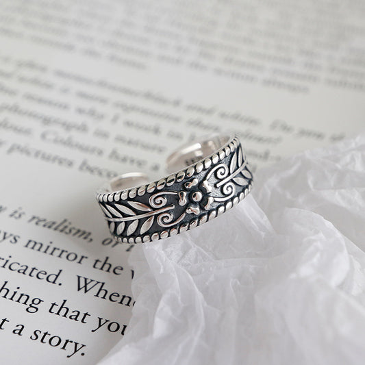 Verstellbarer Silberring mit Olivenzweig-Design, vintage und elegant, aus 925 Sterling Silber von silverbene.
