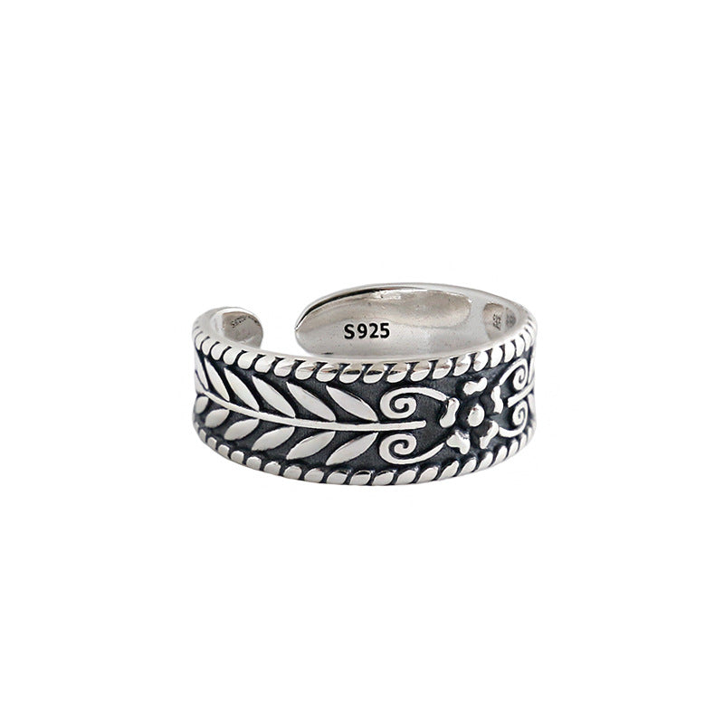 Verstellbarer Silverbene Olivenzweig Ring aus 925 Sterling Silber im Vintage-Design, eleganter Schmuck für Damen