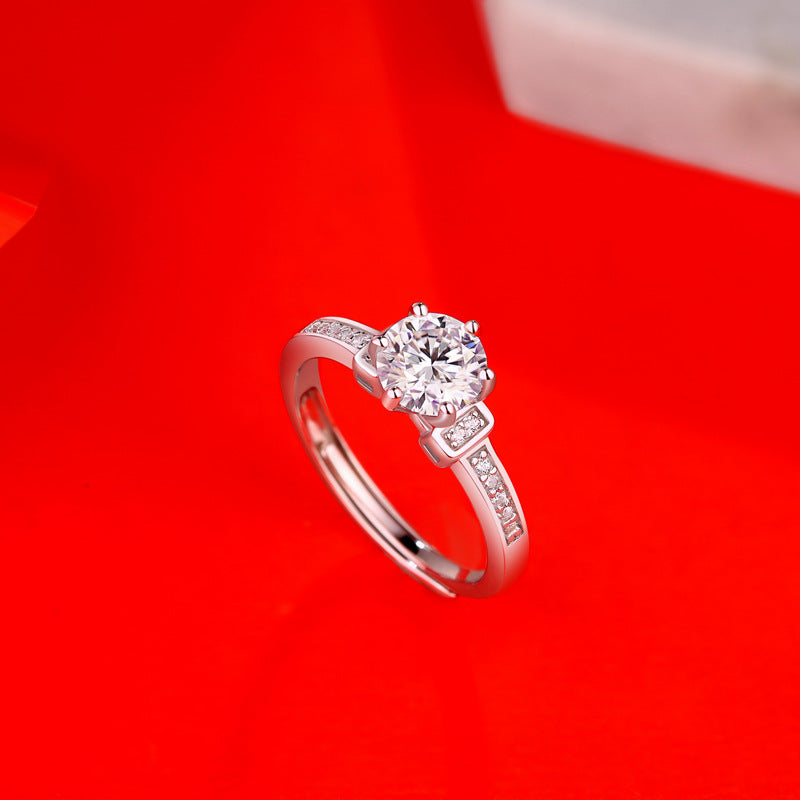 Masculine Six Claw Moissanite CZ 925 Sterling Silver Adjustable Ring - SterlingSilberSchmuck