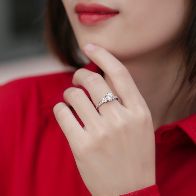 Masculine Six Claw Moissanite CZ 925 Sterling Silver Adjustable Ring - SterlingSilberSchmuck