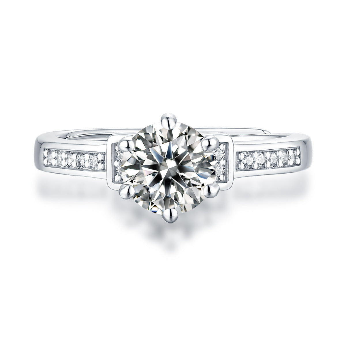 Masculine Six Claw Moissanite CZ 925 Sterling Silver Adjustable Ring - SterlingSilberSchmuck