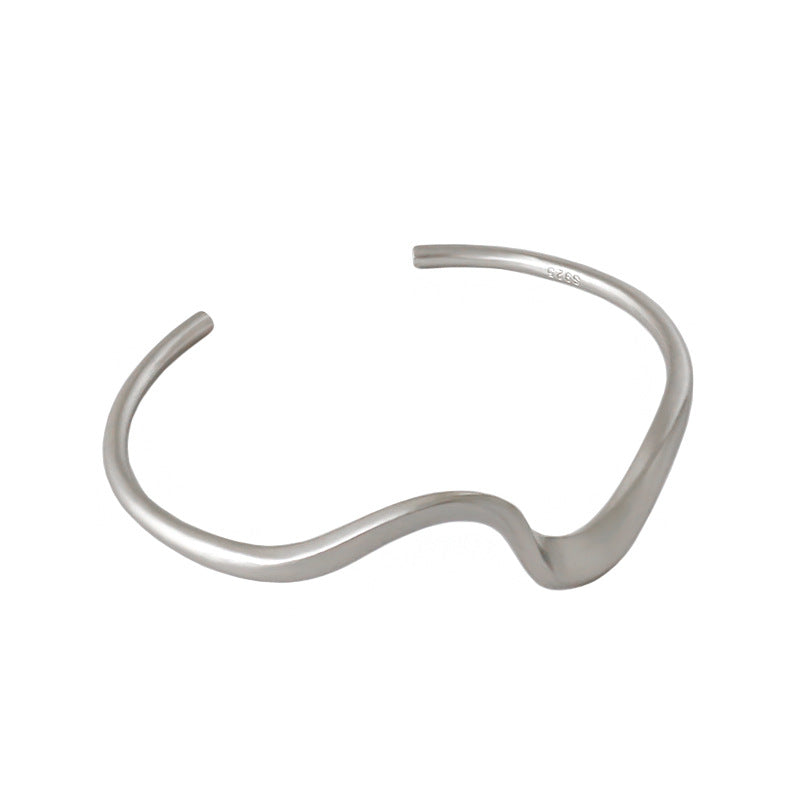 Simple Irregular Wave 925 Sterling Silver Open Bangle - SterlingSilberSchmuck