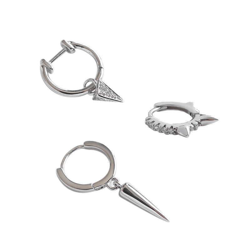 Geometry Rivet Fashion 925 Sterling Silver Hoop Earrings - SterlingSilberSchmuck
