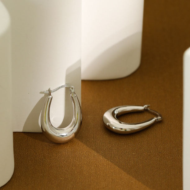 Classic Fashion Letter U Shape 925 Sterling Silver Hoop Earrings - SterlingSilberSchmuck