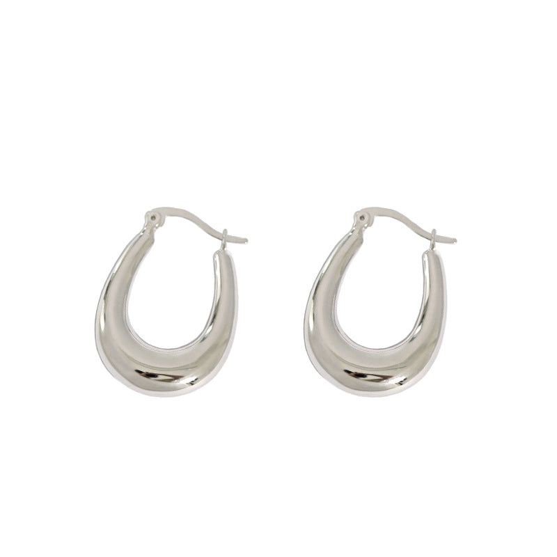 Classic Fashion Letter U Shape 925 Sterling Silver Hoop Earrings - SterlingSilberSchmuck