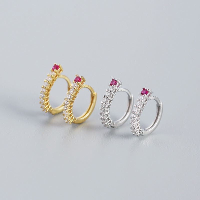 925 Silber Ohrringe mit pinken CZ-Linien und Kreisdesign von silverbene, elegante Huggie-Ohrringe für Damen