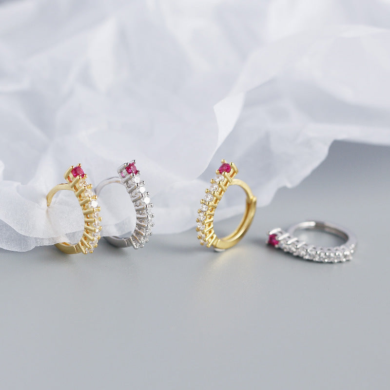Silverbene einfache rosa CZ Linien Kreis Ohrhänger aus 925 Sterling Silber, modische Huggie-Ohrringe mit kreisförmigem Design