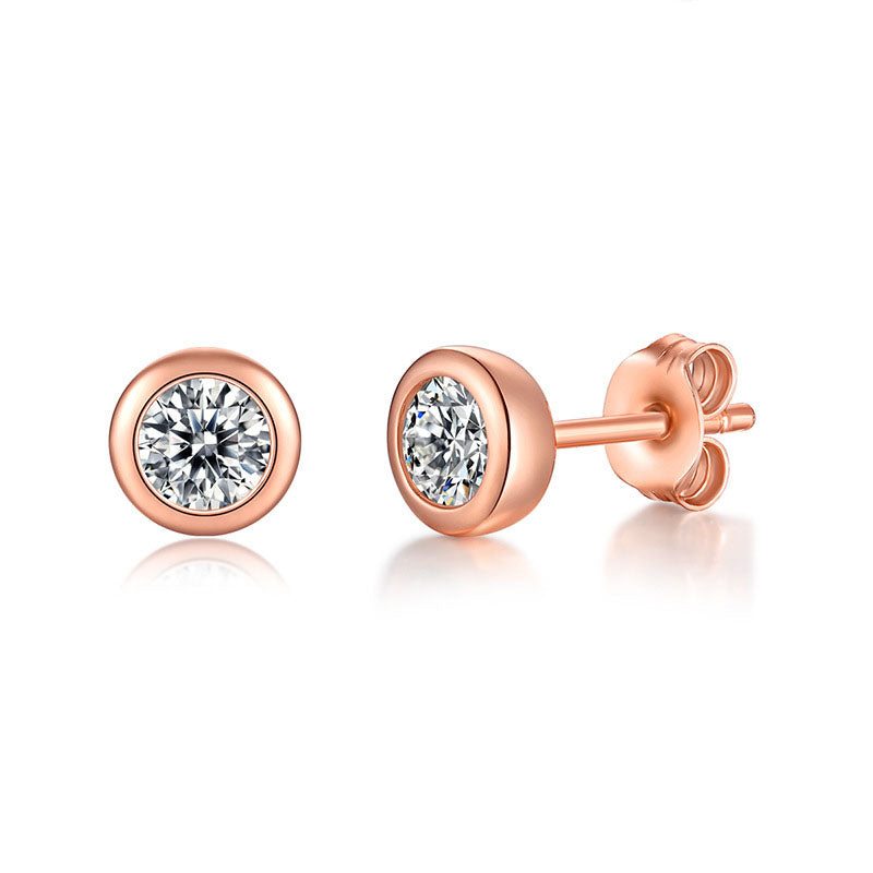 Simple Round Moissanite CZ 925 Sterling Silver Stud Earrings - SterlingSilberSchmuck