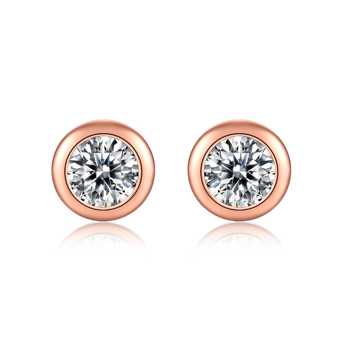 Simple Round Moissanite CZ 925 Sterling Silver Stud Earrings - SterlingSilberSchmuck