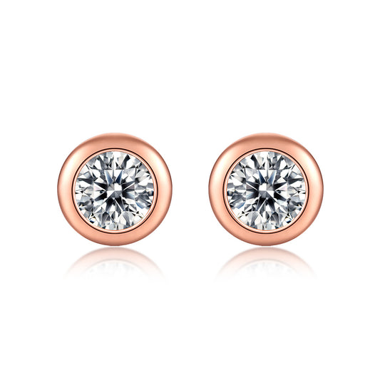 Simple Round Moissanite CZ 925 Sterling Silver Stud Earrings - SterlingSilberSchmuck