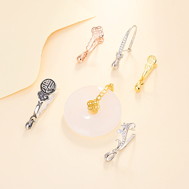 Fashion Chinese Fu Hollow 925 Sterling Silver DIY Bail - SterlingSilberSchmuck